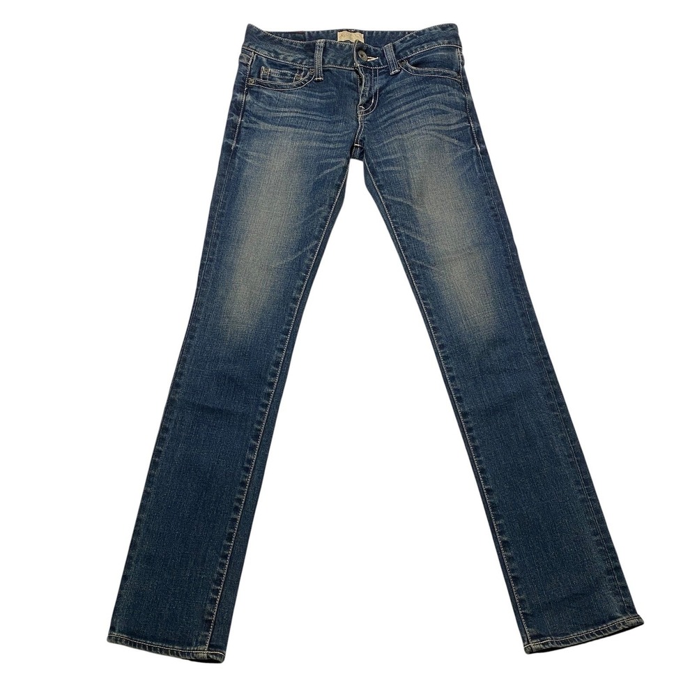 Moussy Vintage Co Women Slim Straight Leg Jeans Medium Wash Blue Low Rise Size26